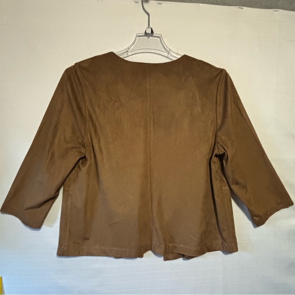 Chico’s Open front Jacket gold metal embellished (Med) 2 suede feel LIKE NEW - Picture 3 of 12